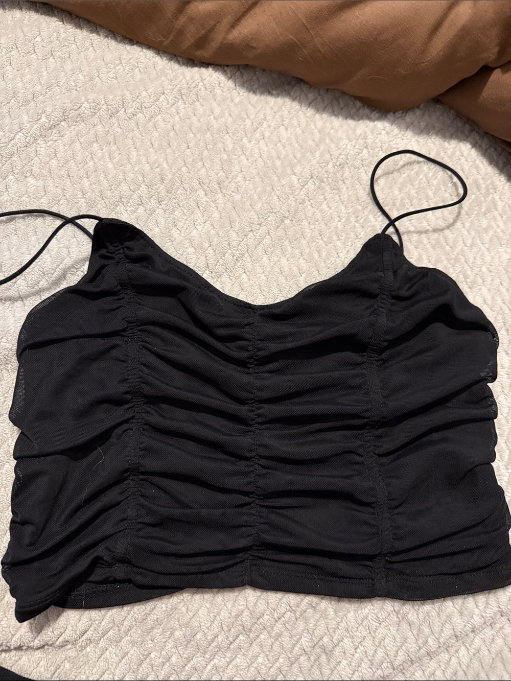Garage Black Ruched Spaghetti-Strap Crop Cami